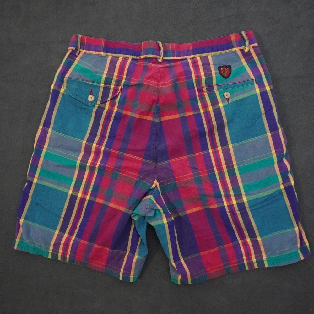 Polo Ralph Lauren Mens Classic Golf Shorts Plaid Pleated Multi Color Vintage 36